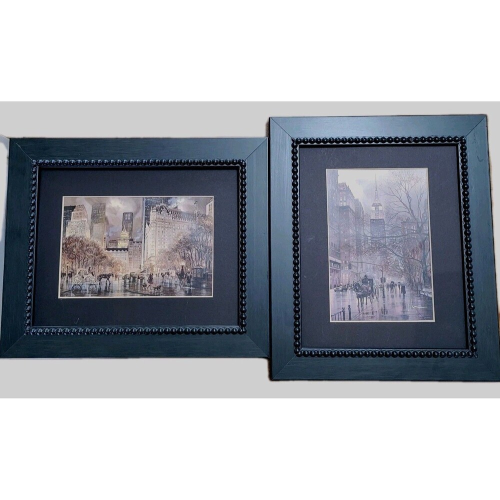 2 Artist Signed New York City In The Rain at Night 8x10 Matted  Black Framed...